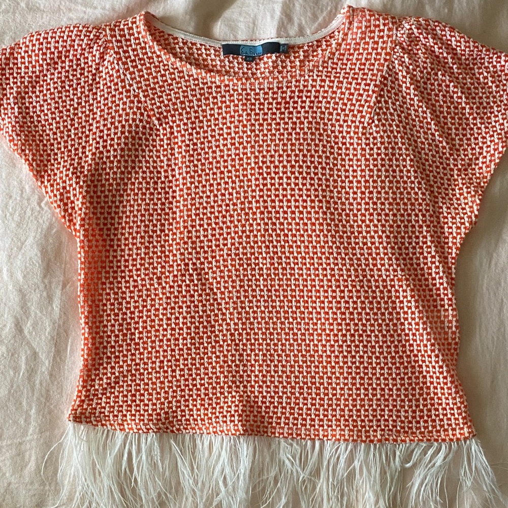 Eva Franco Orange Woven Blouse with Fringe